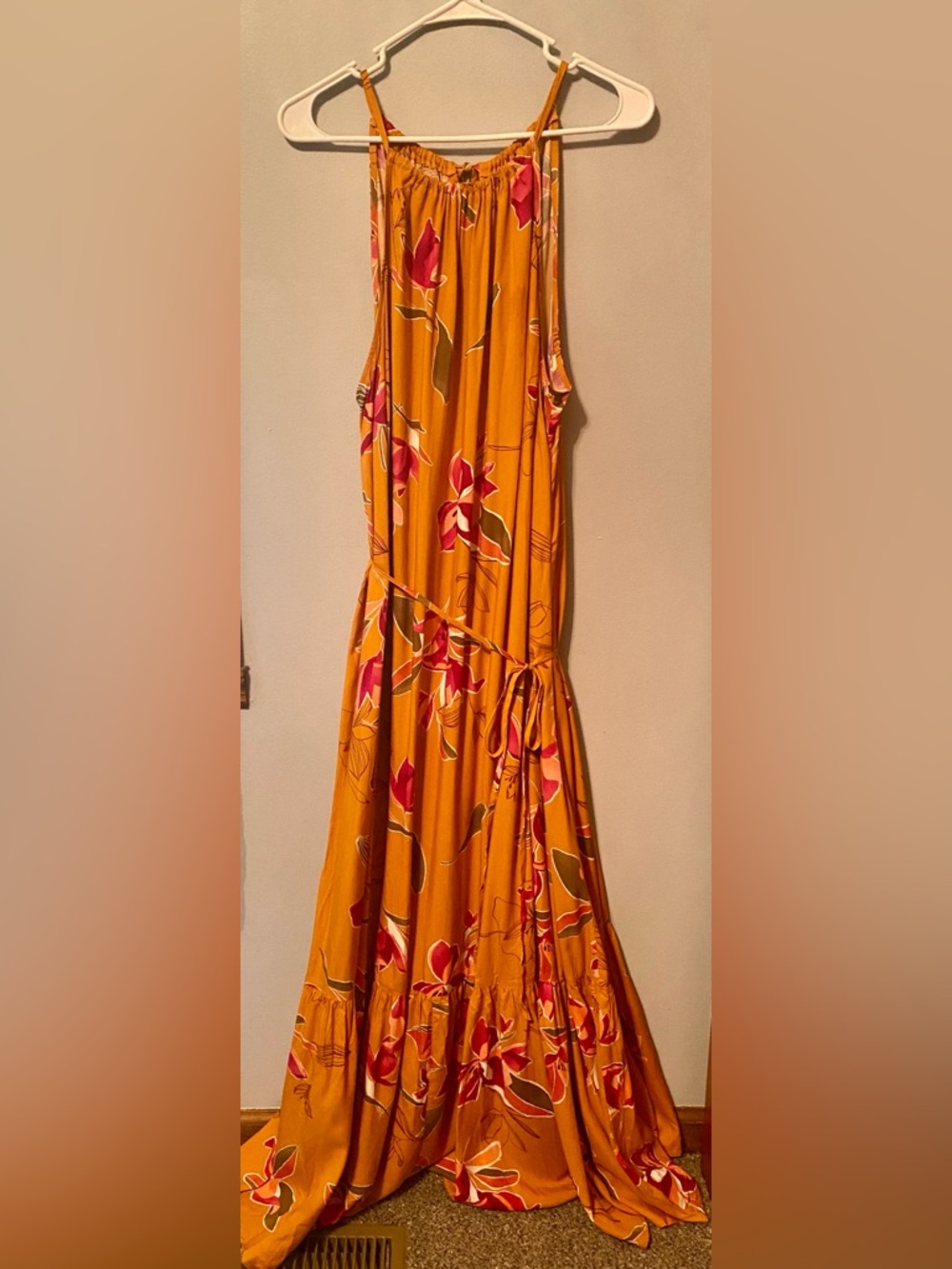 Ava & Viv Orange-Yellow Floral Maxi Dress with Pink Accents